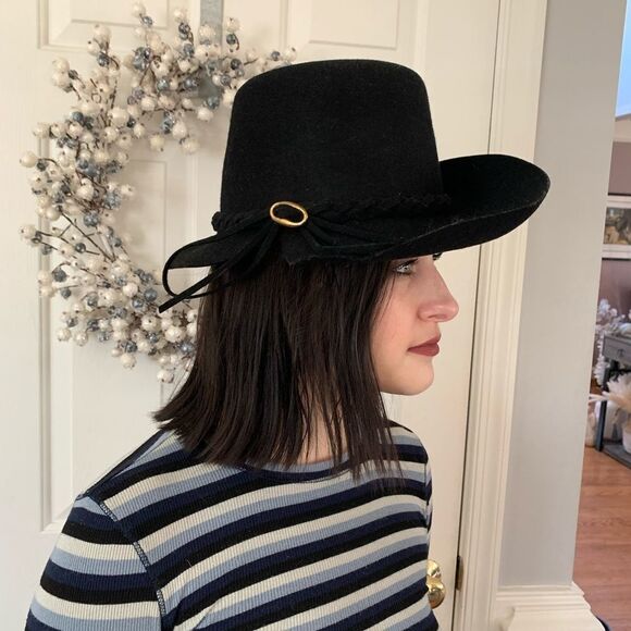 Vintage Neumann Endler Black Wool Angle Brim Hat EUC - Picture 2 of 4